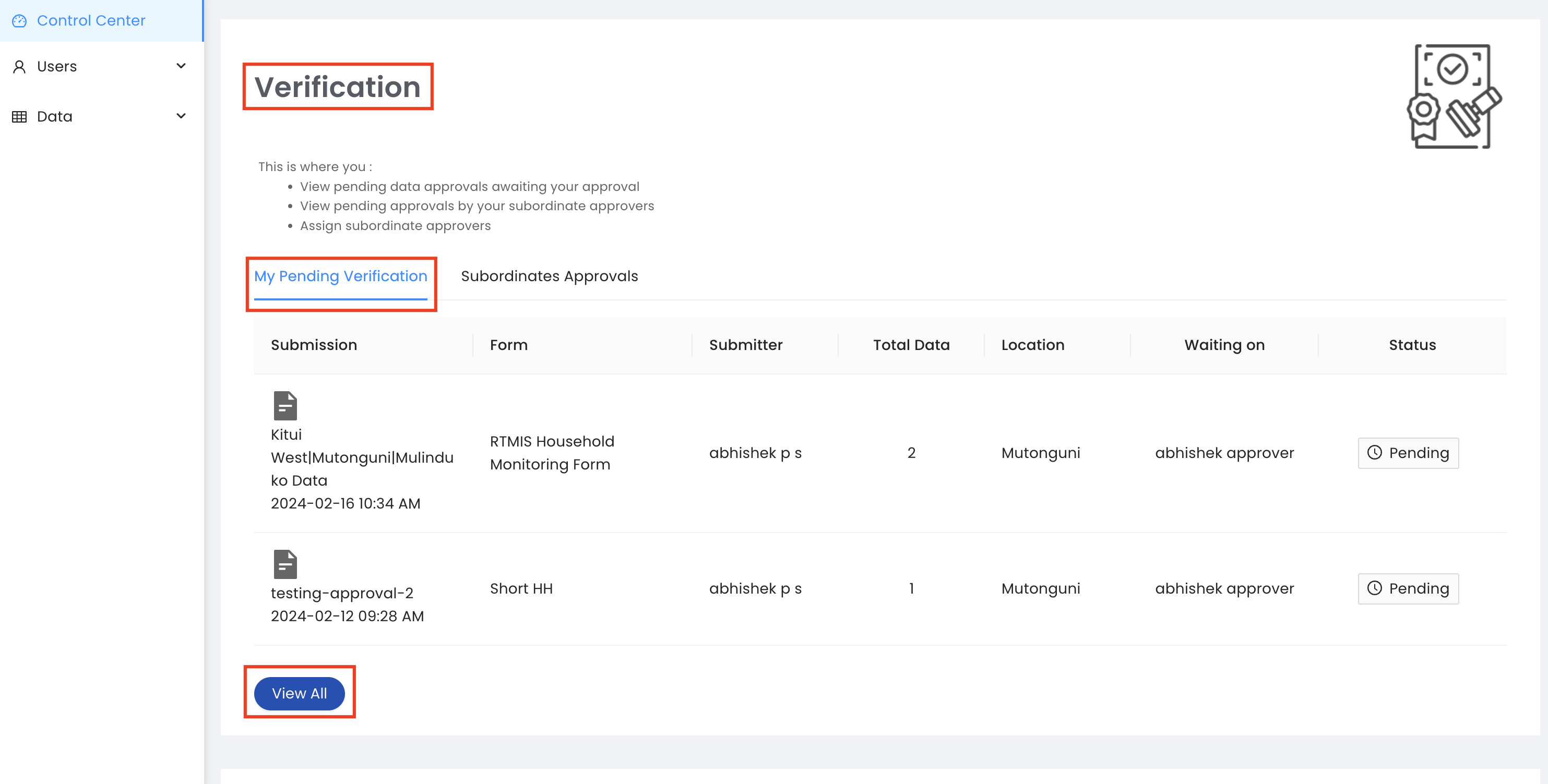 Submitting Data for Approval — RTMIS documentation